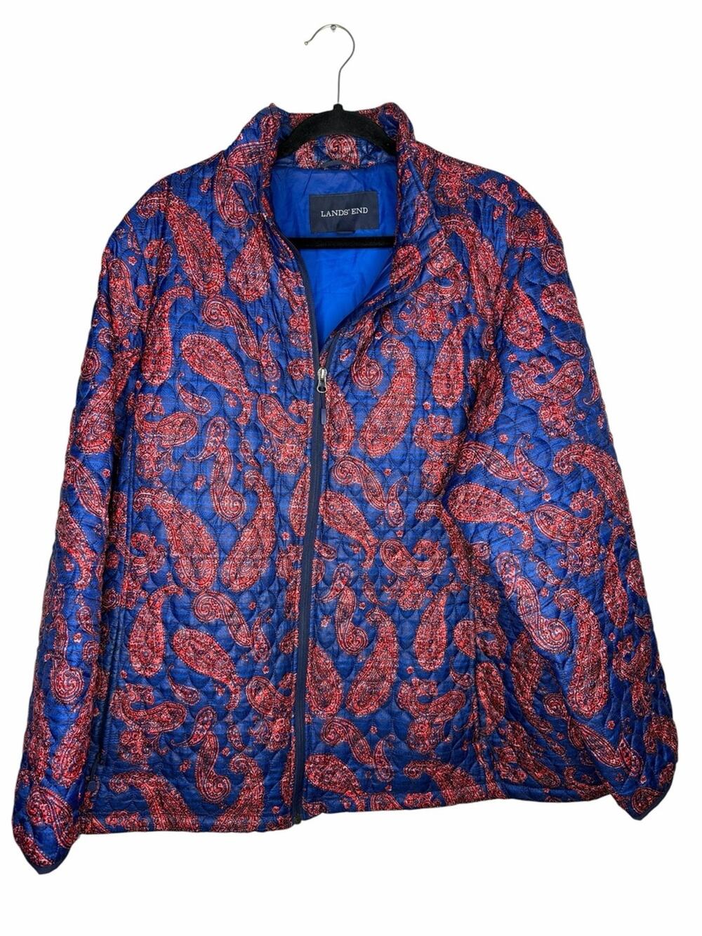 LAND’S END / blue red paisley printer quilted Primaloft puffer jacket / 3X